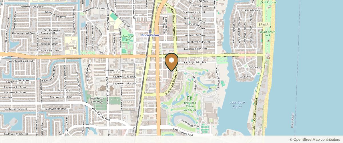 Map showing the exact location of Peace Love Med Aesthetic Rejuvenation at 151 SE Mizner Blvd #16a, Boca Raton, FL 33432, USA