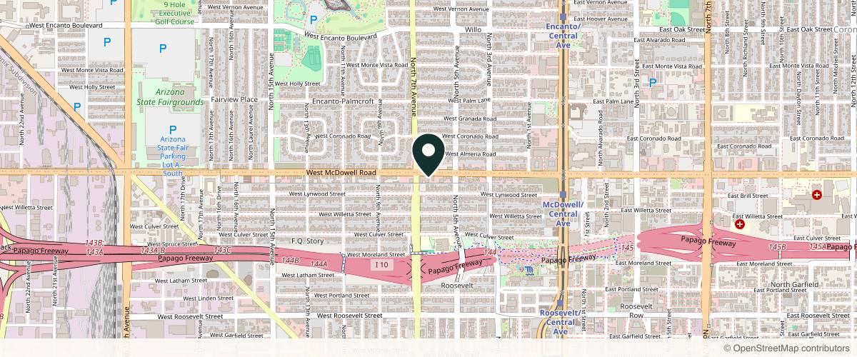 Map showing the exact location of Peach Skin & Laser at 1515 N 7th Ave Ste 150, Phoenix, AZ 85007, USA