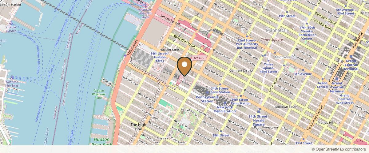 Map showing the exact location of Peachy Manhattan West at 442 W 33rd St Ste 103, New York, NY 10001, USA