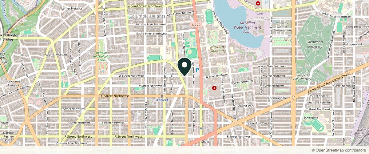 Map showing the exact location of Peachy Shaw at 902 W St NW, Washington, DC 20001, USA
