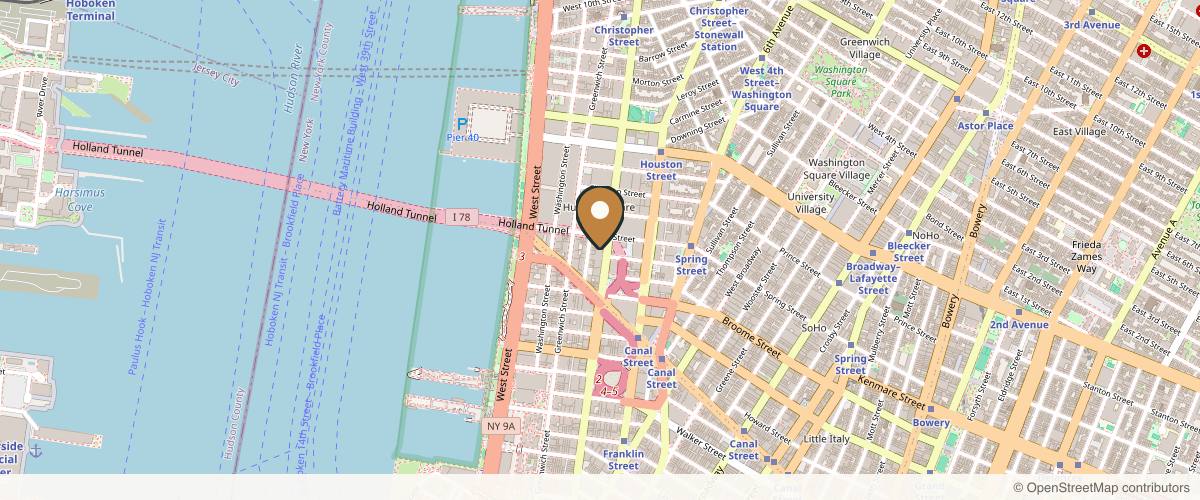 Map showing the exact location of Peachy West SoHo at 281 Hudson St, New York, NY 10013, USA