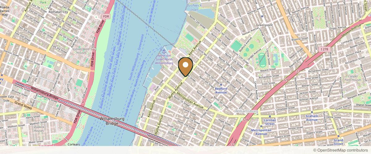 Map showing the exact location of Peachy Williamsburg at 204 Wythe Ave, Brooklyn, NY 11249, USA