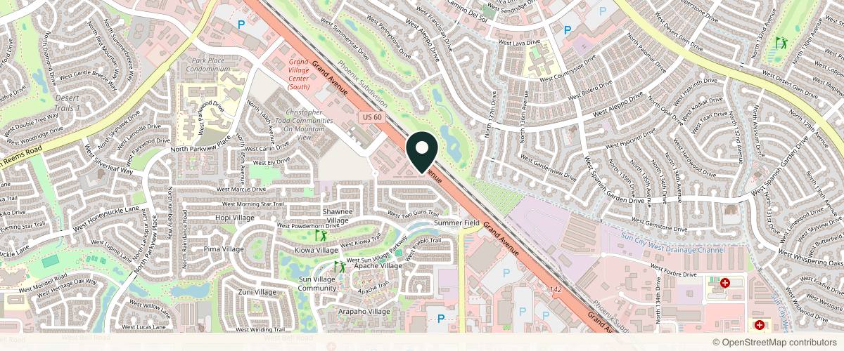 Map showing the exact location of Peak Dermatology, Aesthetics, and Wellness: Dr Christoper Rex at 13921 W Grand Ave, Surprise, AZ 85374