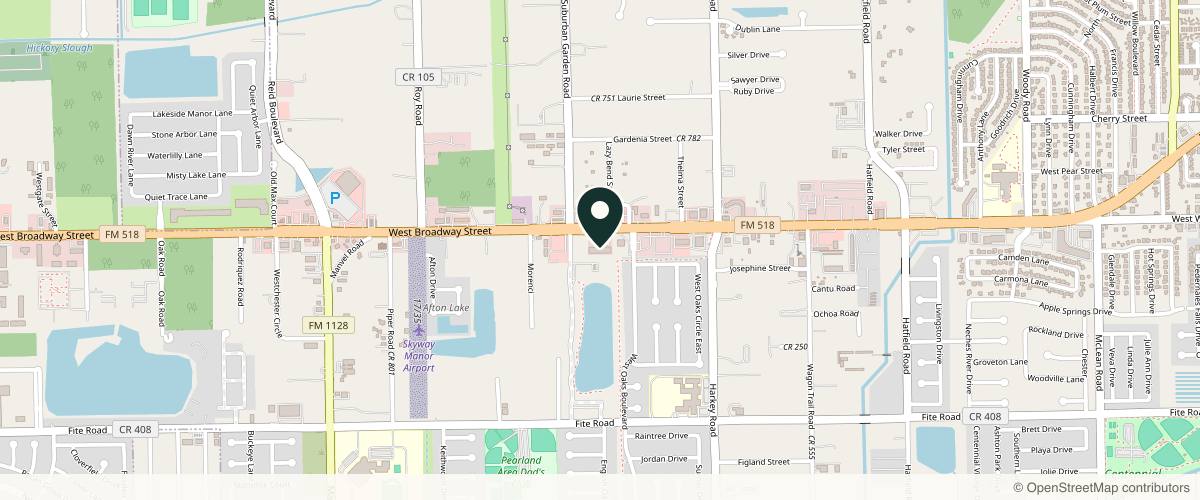 Map showing the exact location of pearl aesthetics&facials at 6516 W Broadway St Ste. 132, Pearland, TX 77581, USA