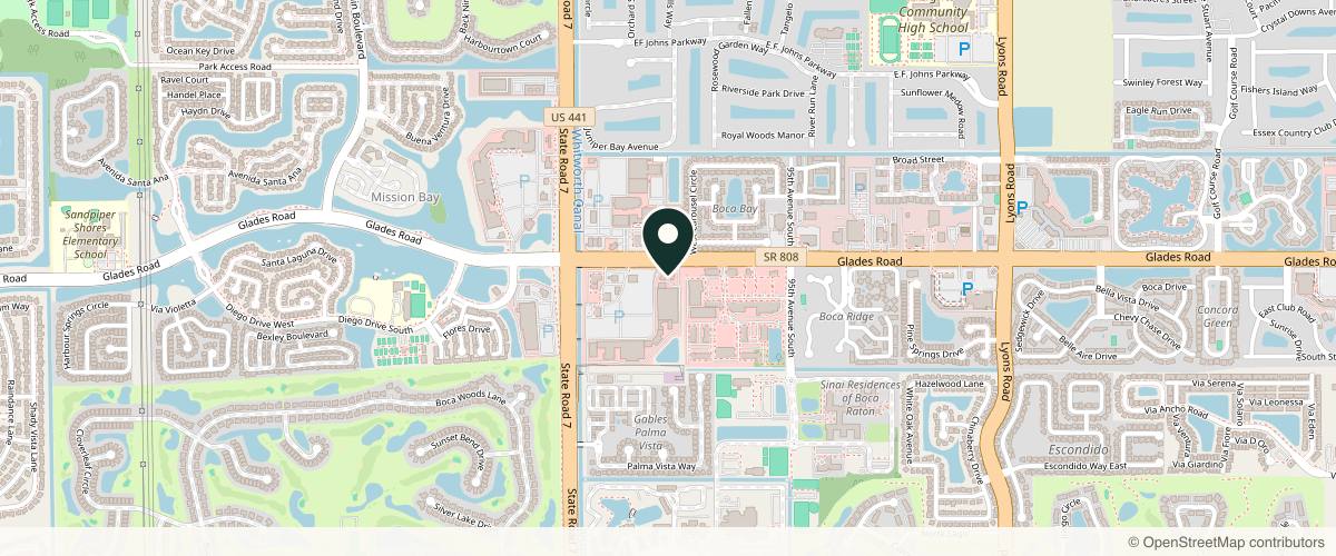 Map showing the exact location of Pearl Med Spa at 9774 Glades Rd # A7, Boca Raton, FL 33434, USA