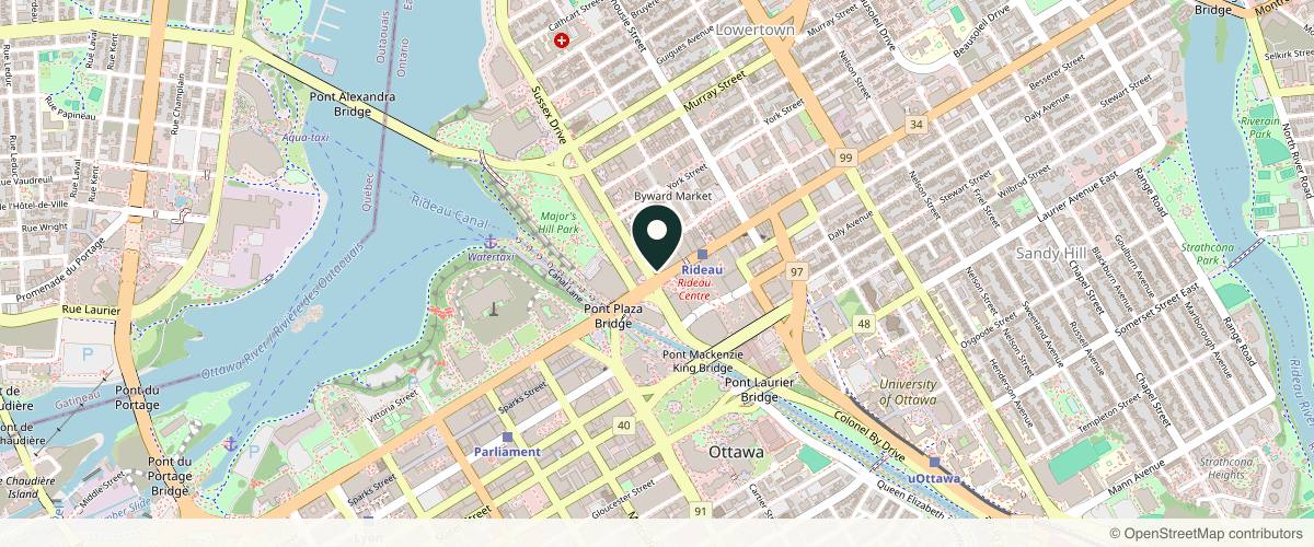 Map showing the exact location of Pearl Med Spa at 45 Rideau St Unit 401, Ottawa, ON K1N 5W8, Canada