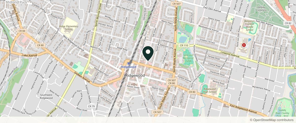 Map showing the exact location of Pedy Ganchi, M.D. - Village Plastic Surgery at 75 Oak St, Ridgewood, NJ 07450, USA