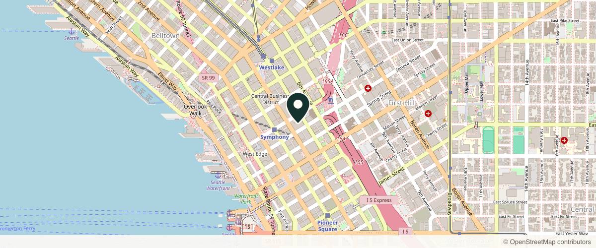 Map showing the exact location of Penelope & The Beauty Bar at 411 University St, Seattle, WA 98101, USA
