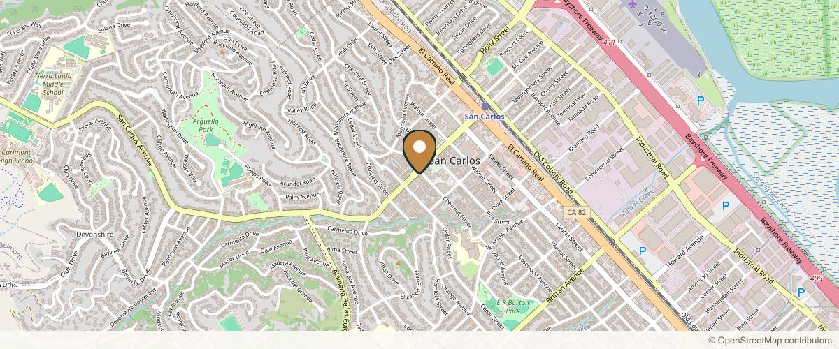 Map showing the exact location of Peninsula Med Spa at 600 Chestnut St Suite A, San Carlos, CA 94070, USA