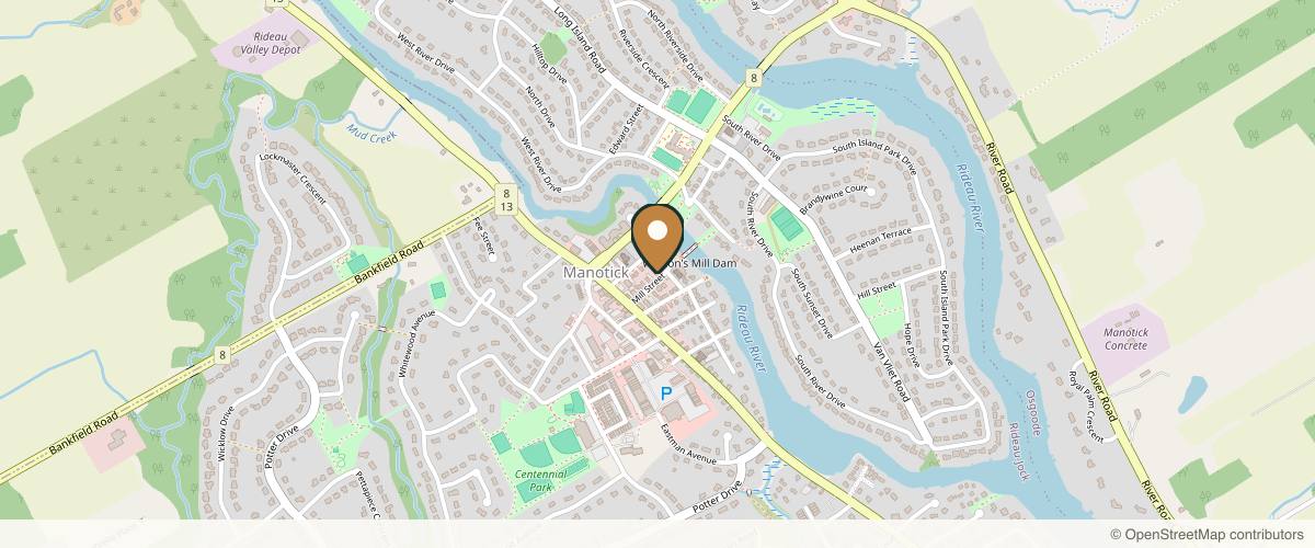 Map showing the exact location of Peppermint Organic Spa + Medi Spa at 1131 Mill St, Manotick, ON K4M 1B1, Canada