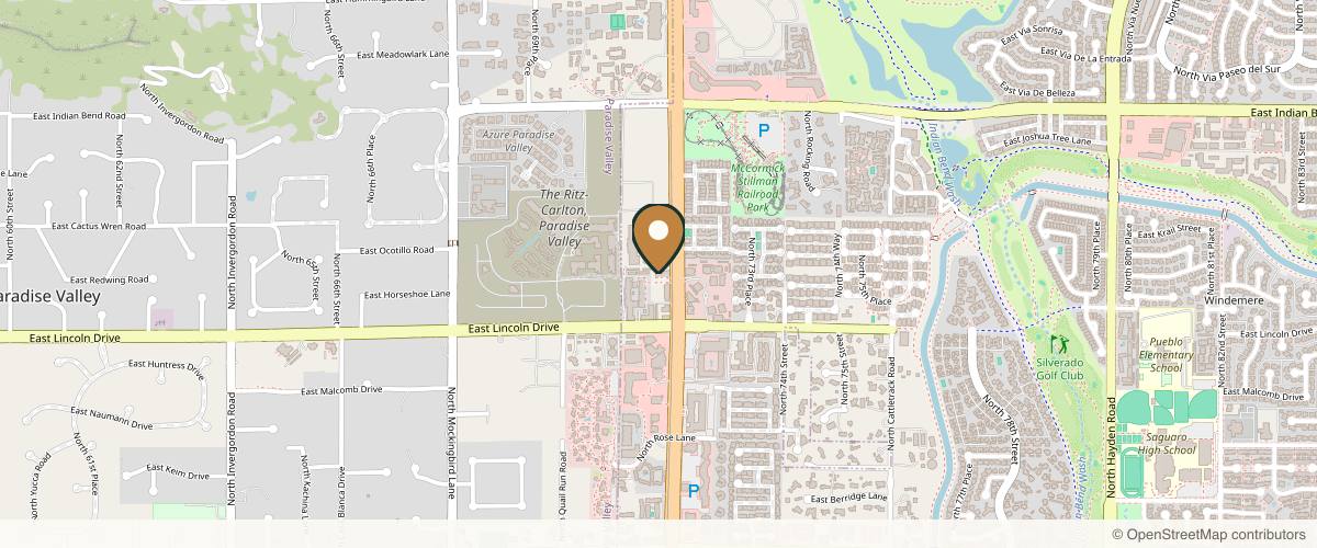 Map showing the exact location of Perfect Dose at 6590 N Scottsdale Rd, Scottsdale, AZ 85253, USA