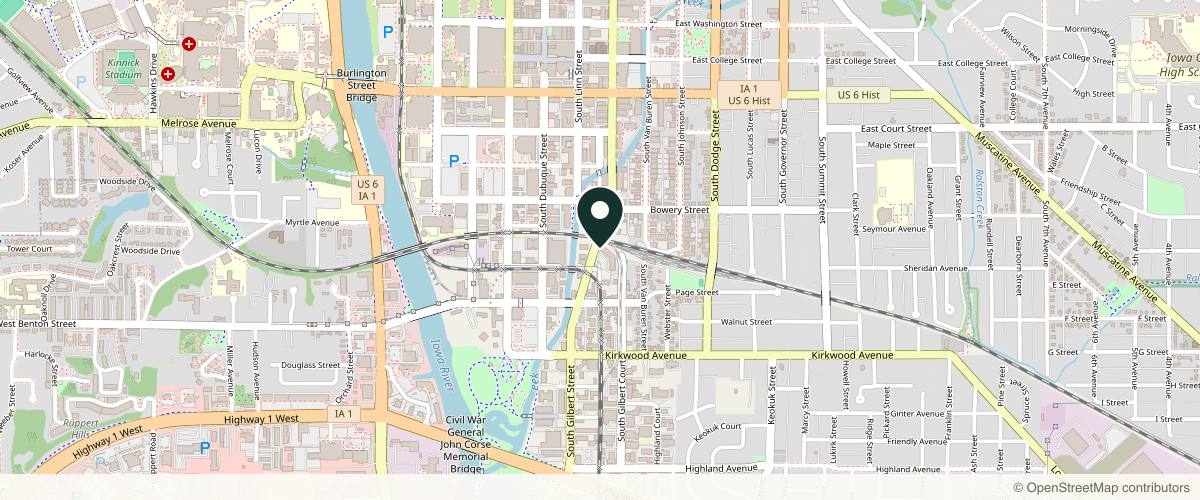 Map showing the exact location of Permanent Makeup and Lash Extensions IC at Suite 101 A at the Kennedy Plaza, 702 S Gilbert St, Iowa City, IA 52240, USA
