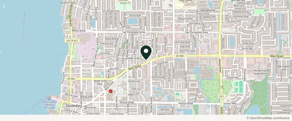 Map showing the exact location of PHDermatology- Dunedin at 1022 Main St Ste R, Dunedin, FL 34698