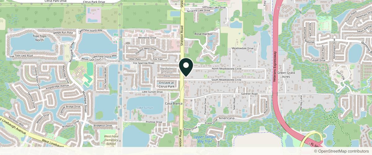 Map showing the exact location of PHDermatology-Westchase at 11601 Sheldon Rd, Tampa, FL 33626