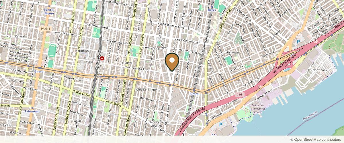 Map showing the exact location of PhillyMedClub at 1300 N 2nd St Office 101, Philadelphia, PA 19122, USA