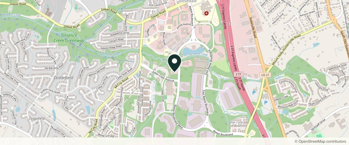 Map showing the exact location of Piedmont Plastic Surgery and Dermatology at 13539 Reese Blvd W, Huntersville, NC 28078