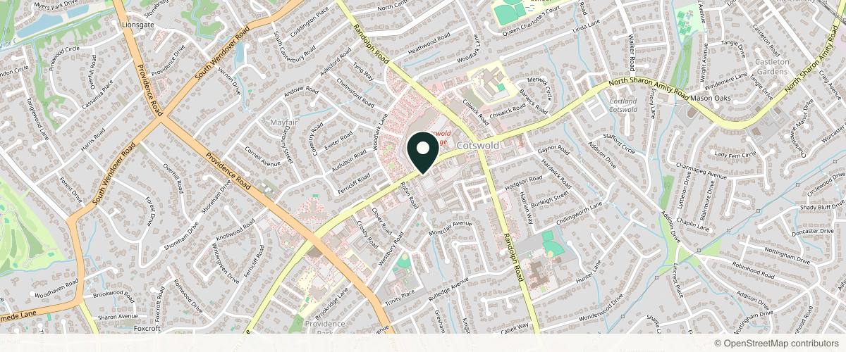 Map showing the exact location of Piedmont Plastic Surgery & Dermatology in Charlotte at 309 S Sharon Amity Rd Ste 200, Charlotte, NC 28211