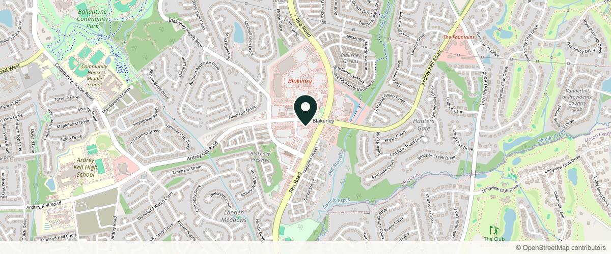 Map showing the exact location of Piedmont Plastic Surgery & Dermatology in Charlotte at 5815 Blakeney Park Dr STE 100, Charlotte, NC 28277