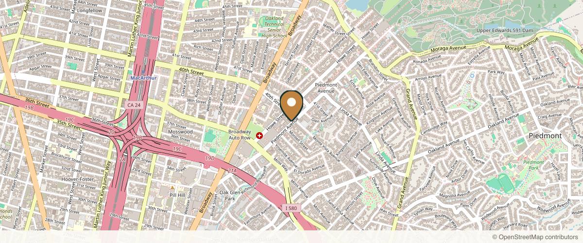 Map showing the exact location of Piedmont Springs at 3939 Piedmont Ave, Oakland, CA 94611, USA