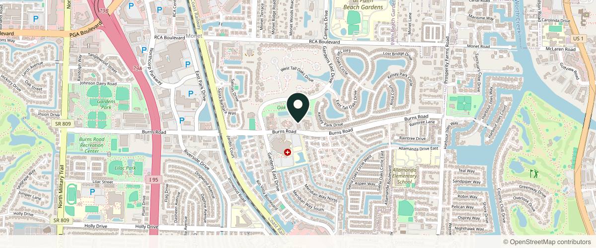 Map showing the exact location of Pine Island Dermatology at 3365 Burns Rd #217, Palm Beach Gardens, FL 33410