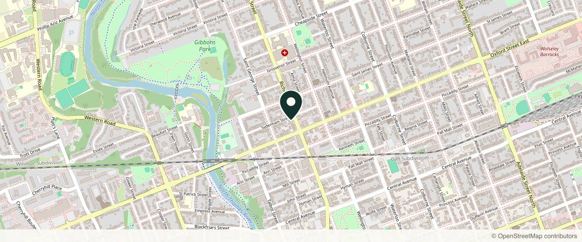 Map showing the exact location of Pinkal Medical Aesthetics at 781 Richmond St, London, ON N6A 3H4, Canada