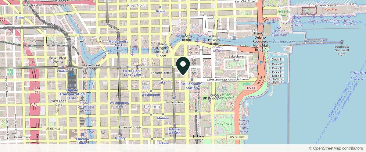 Map showing the exact location of Pinski Dermatology & Cosmetic Surgery - Millennium Park at 150N N Michigan Ave #1200, Chicago, IL 60603