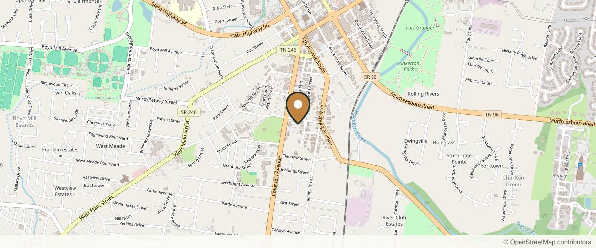 Map showing the exact location of Pinup Skin Medical Spa at 112 E Fowlkes St, Franklin, TN 37064, USA