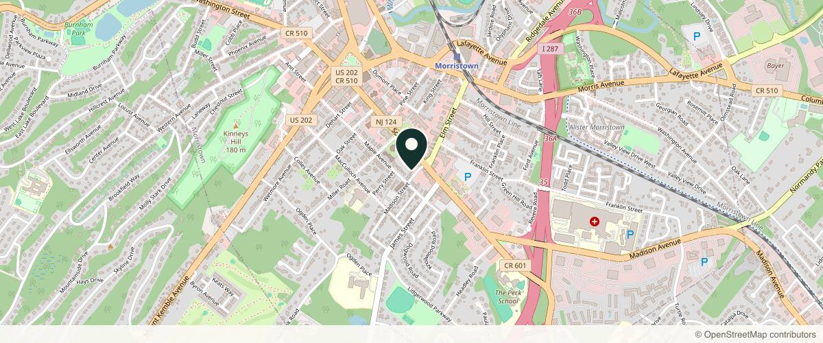 Map showing the exact location of Plastic Surgeon NJ: Dr. Joseph Racanelli at 9 Madison St, Morristown, NJ 07960, USA