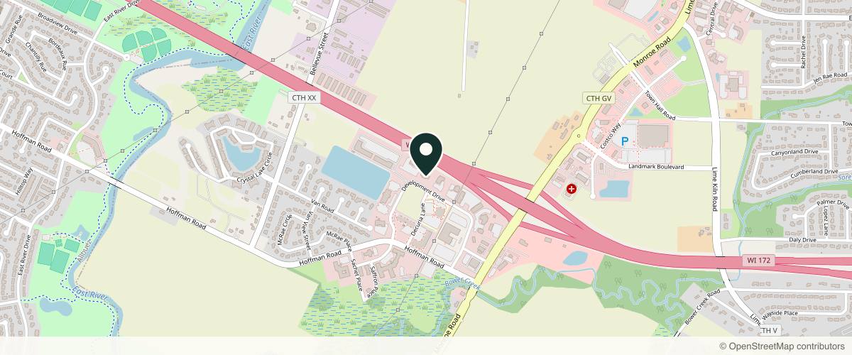 Map showing the exact location of Plastic Surgery & Skin Specialists by BayCare Clinic at 2605 Development Dr, Green Bay, WI 54311, USA