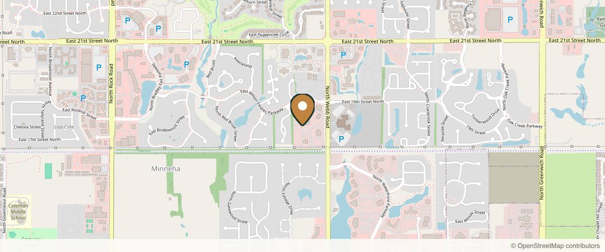 Map showing the exact location of Plastic Surgery Center at 1861 N Webb Rd, Wichita, KS 67206, USA