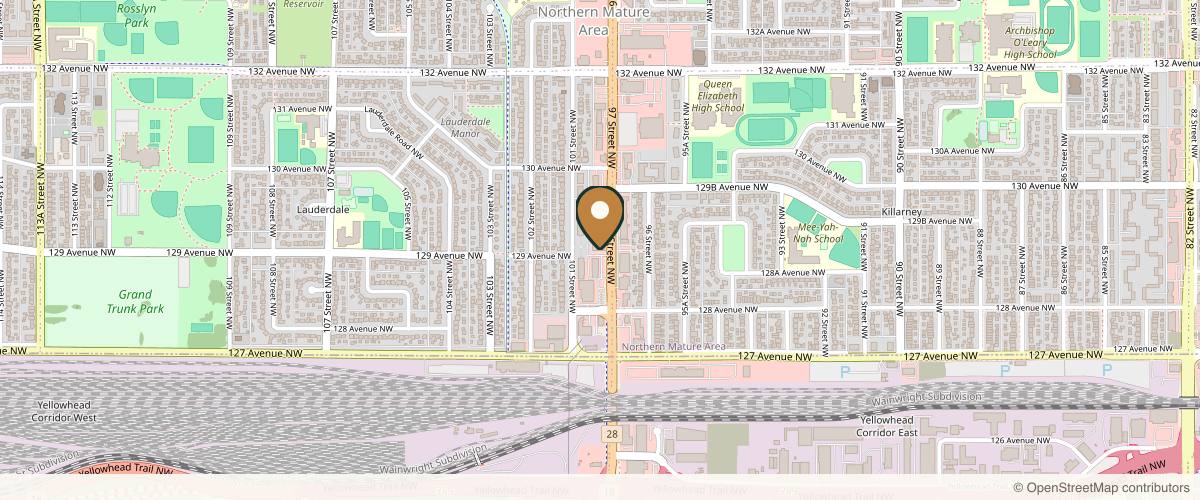 Map showing the exact location of Platinum Medical Spa at 12870 97 St NW, Edmonton, AB T5X 3N7, Canada