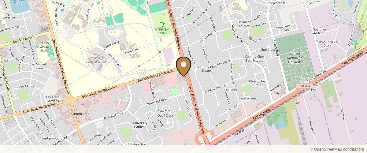 Map showing the exact location of Por Ali Spa - Massage & Skin Care at Inside The MCM Eleganté Hotel, 5200 E University Blvd, Odessa, TX 79762, USA