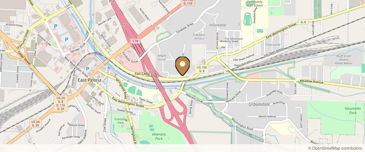 Map showing the exact location of POSH -Botox, Facial Filler, Microneedling, Weight Loss, TRT/HRT Testosterone/Estrogen, IV Vitamin Hydration/Injections at 829 E Camp St #3, East Peoria, IL 61611, USA