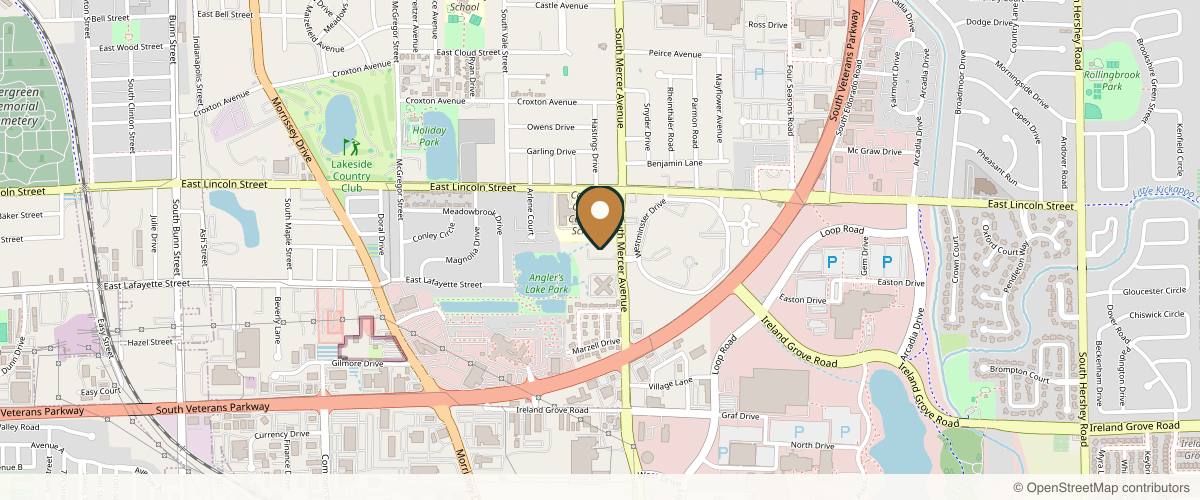 Map showing the exact location of Prairie Dermatology at 1015 S Mercer Ave Ste GF7, Bloomington, IL 61701, USA