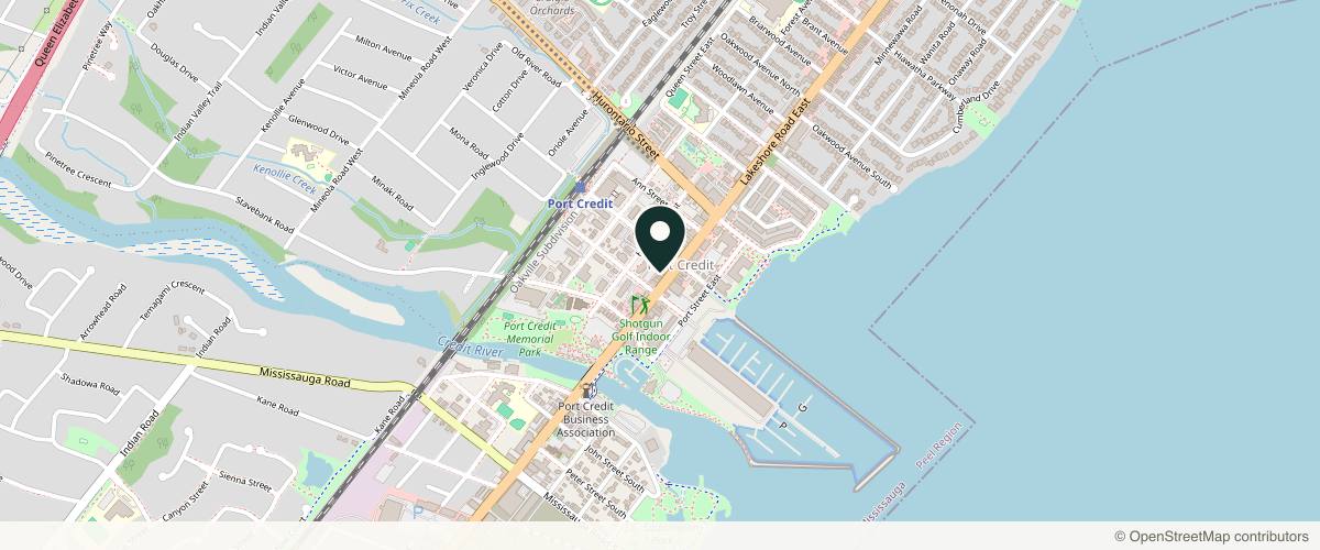 Map showing the exact location of Preciosa Aesthetics at 102 Lakeshore Rd E, Mississauga, ON L5G 1E3, Canada