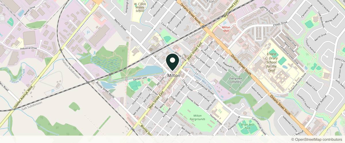 Map showing the exact location of PRECISE by ICELYN - MILTON | Botox | Fillers | PDO Thread Lift | PRP | Morpheus 8 | at 15 Martin St Unit 3, Milton, ON L9T 2R1, Canada