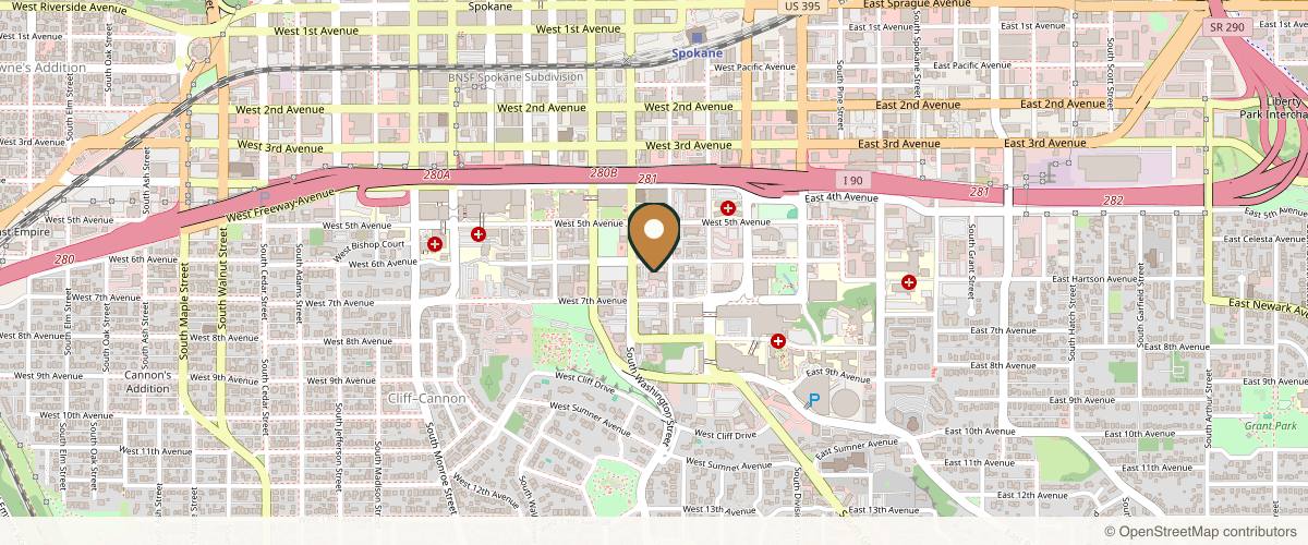 Map showing the exact location of Premier Body and Laser at 307 W 6th Ave Ste 104, Spokane, WA 99204, USA