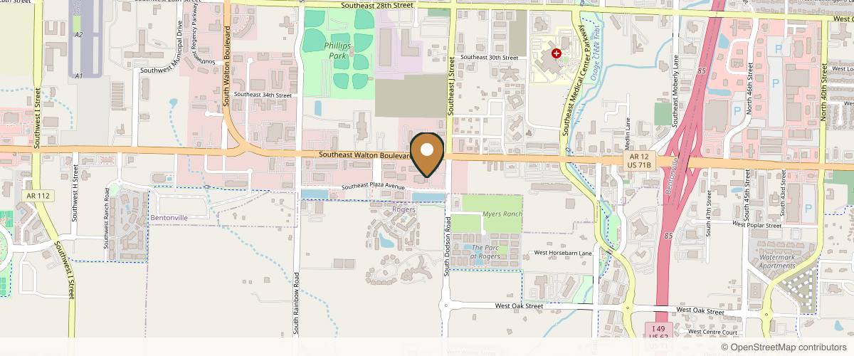 Map showing the exact location of Premier Dermatology | Aesthetics & Wellness at 901 SE Plaza Ave Ste 5, Bentonville, AR 72712, USA