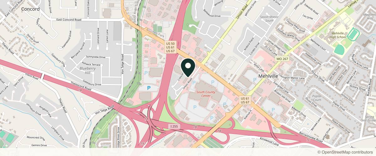 Map showing the exact location of PremierU Med - South County at 4109 Union Rd, St. Louis, MO 63129, USA