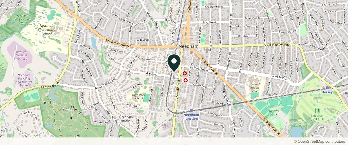 Map showing the exact location of Premium Skin Beauty & Med Spa at 15 Oak St Unit 4, Needham, MA 02492, USA