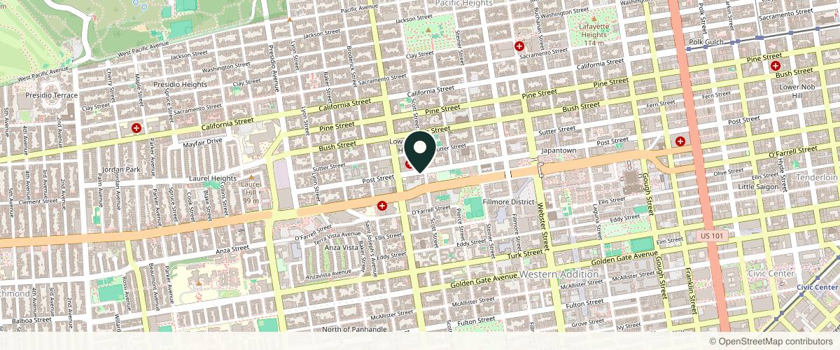 Map showing the exact location of Presidio Dermatology at 2211 Post St Ste 404, San Francisco, CA 94115