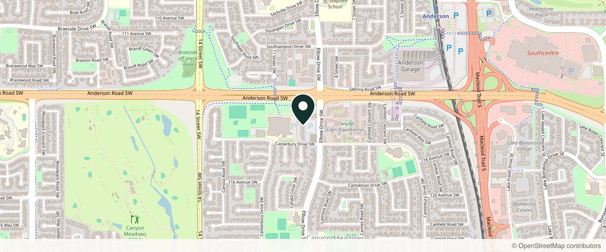 Map showing the exact location of Prestige Medispa at 11625 Elbow Dr SW #223, Calgary, AB T2W 1G8, Canada