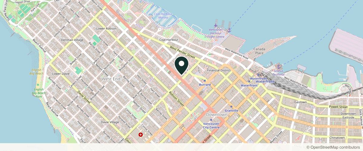 Map showing the exact location of Promethean Clinic at 1111 W Georgia St Ste 1330, Vancouver, BC V6E 4M3, Canada