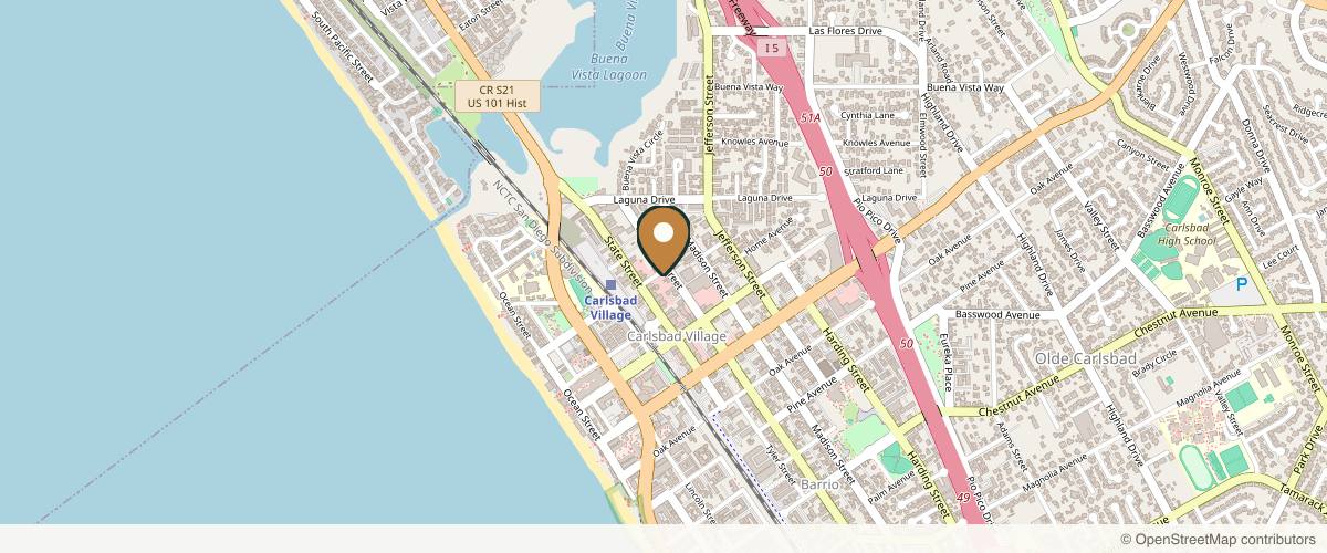 Map showing the exact location of Proof Aesthetics at 557 Beech Ave, Carlsbad, CA 92008, USA