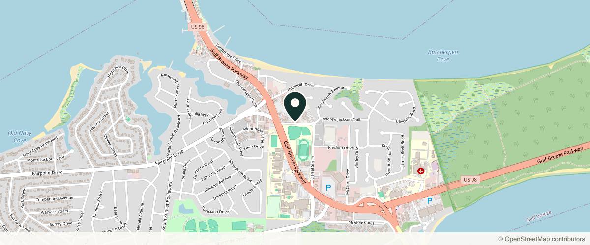 Map showing the exact location of Proper Dermatology - Sean Branch, D.O., FAAD at 30 Daniel Cir, Gulf Breeze, FL 32561