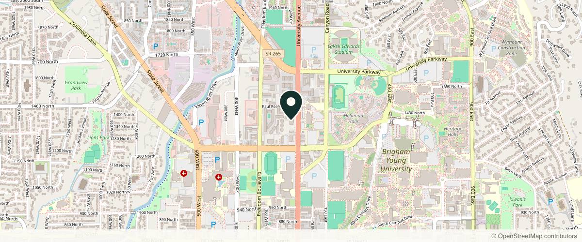 Map showing the exact location of Provo Dermatology Med Spa & Surgical Center at 1355 N University Ave #130, Provo, UT 84604, USA