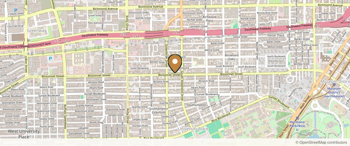 Map showing the exact location of PurA Medical Aesthetics at 2222 Bissonnet St Suite 103, Houston, TX 77005, USA