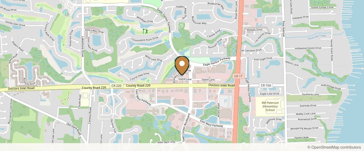 Map showing the exact location of Pura Vida Body & Mind Spa at 1590 Island Ln Ste 28, Fleming Island, FL 32003, USA