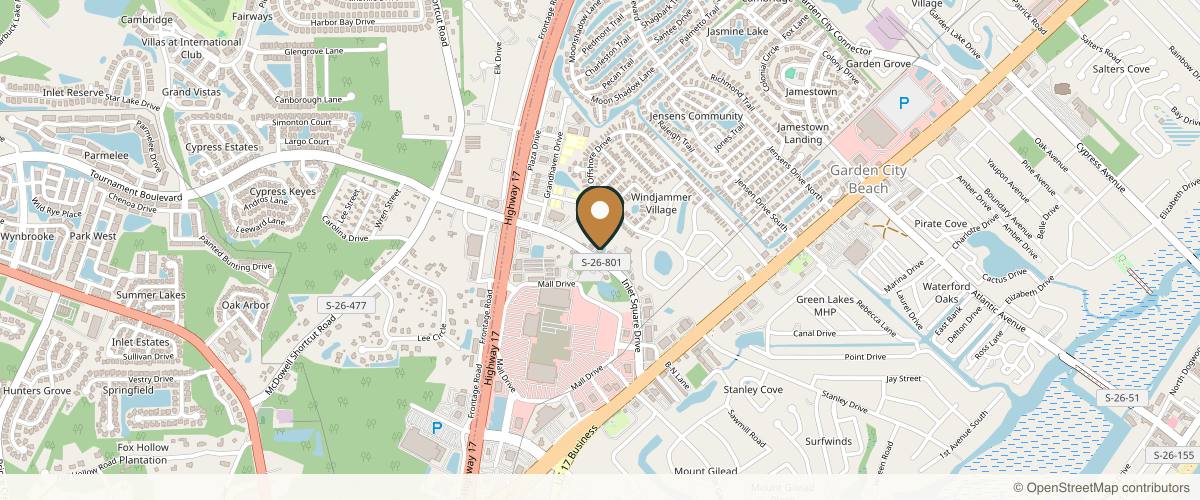 Map showing the exact location of Pure Aesthetics at 870 Inlet Square Dr, Murrells Inlet, SC 29576, USA