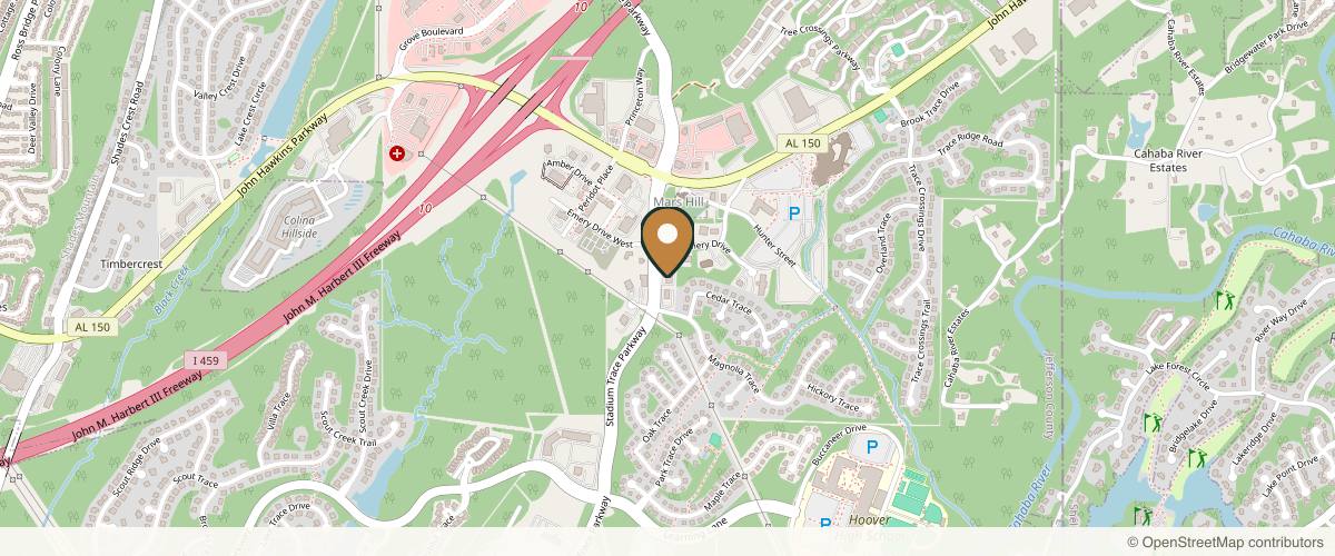 Map showing the exact location of Pure Dermatology & Aesthetics at 5346 Stadium Trace Pkwy #100, Hoover, AL 35244, USA